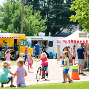 Families enjoying summer activities in Plymouth, including food trucks and outdoor fun.