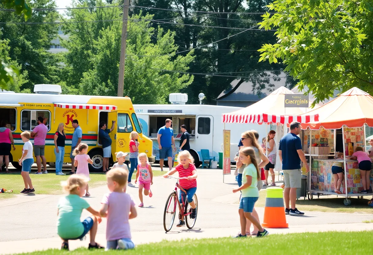 Families enjoying summer activities in Plymouth, including food trucks and outdoor fun.
