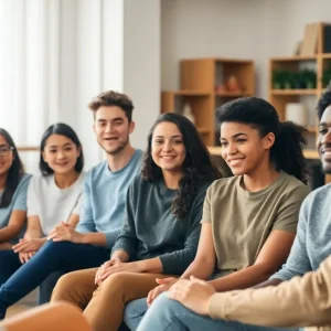 Young individuals participating in a mental health support group session