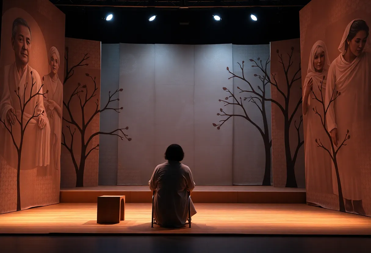 Abstract theater set representing caregiving themes
