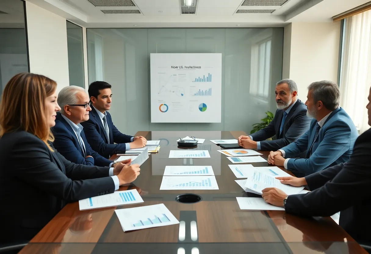 A group of U.S. advertisers discussing potential challenges ahead in a meeting.