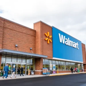Renovated Walmart store exterior in Michigan with new signage