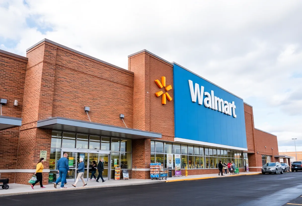 Renovated Walmart store exterior in Michigan with new signage
